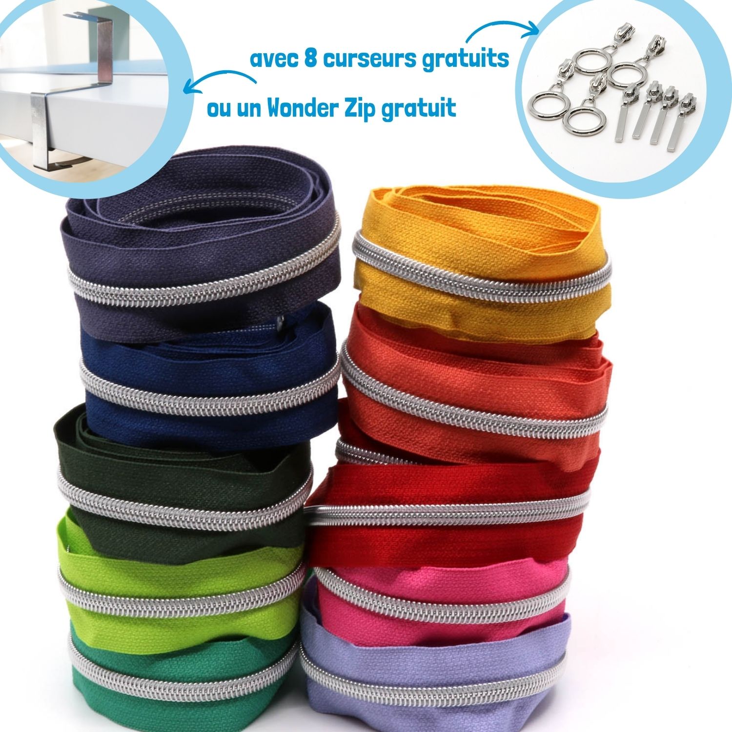 ARGENTÉ - Lot 'Arc-en-ciel' de 10 - Fermetures éclair nylon métallisé 6,5mm -0 ARGENTÉ - Lot 'Arc-en-ciel' de 10 - Fermetures éclair nylon métallisé 6,5mm -0