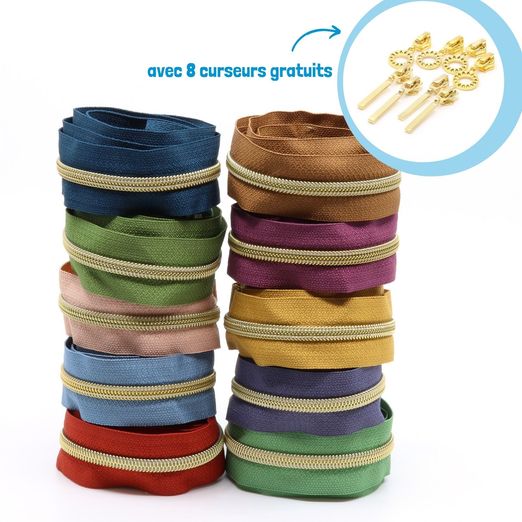 DORÉ - Lot 'Tendance' de 10 - Fermetures éclair nylon métallisé 6,5mm 