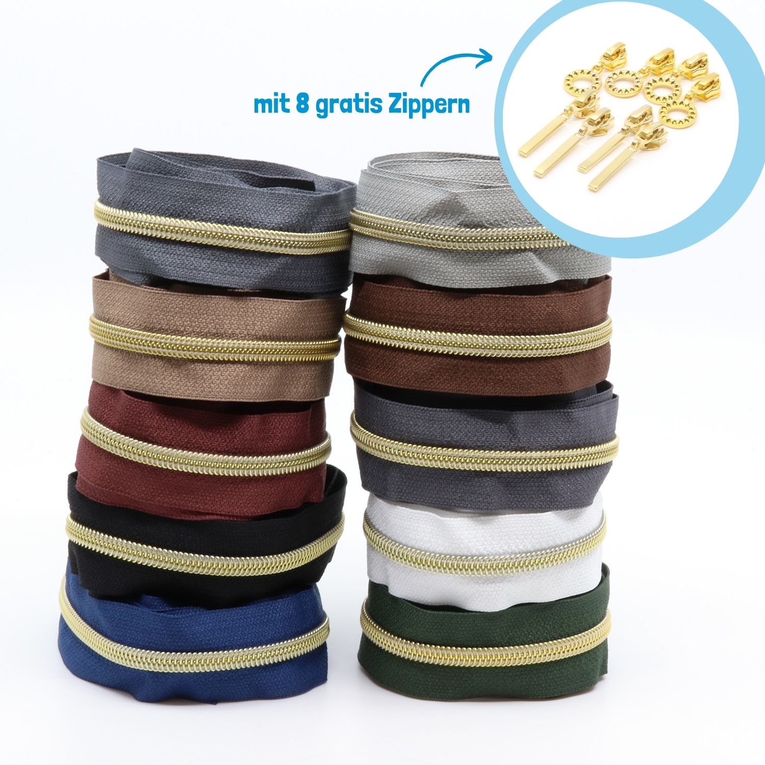 GOLD Metallisierte Reißverschlüsse 6,5mm - 10er Set BASIC-1 GOLD Metallisierte Reißverschlüsse 6,5mm - 10er Set BASIC-1