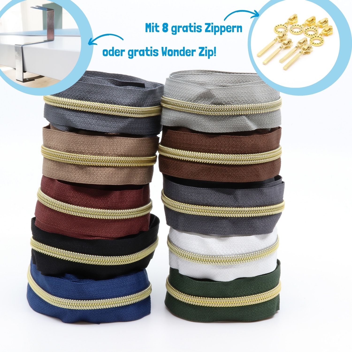 GOLD Metallisierte Reißverschlüsse 6,5mm - 10er Set BASIC-2 GOLD Metallisierte Reißverschlüsse 6,5mm - 10er Set BASIC-2