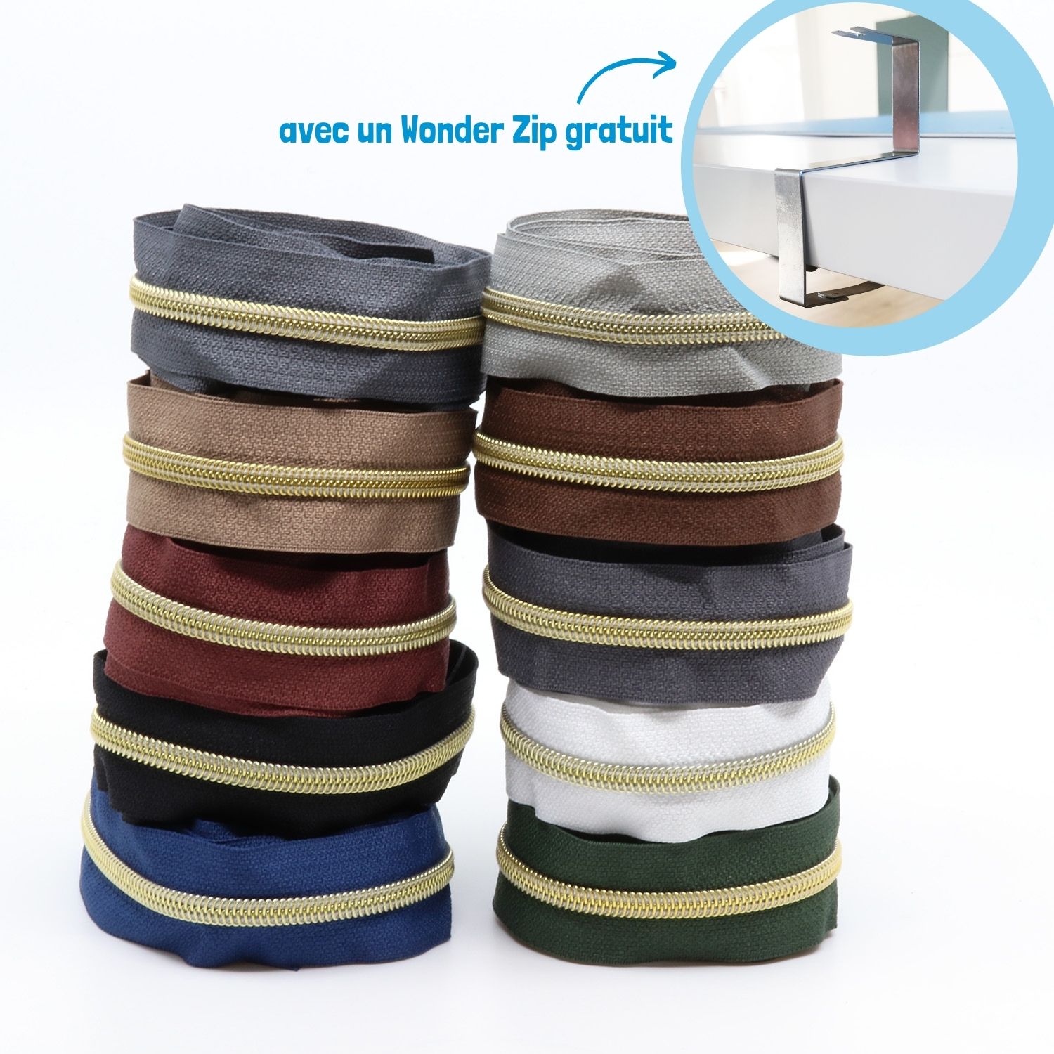 DORÉ - Lot 'Basique' de 10 - Fermetures éclair nylon métallisé 6,5mm -0 DORÉ - Lot 'Basique' de 10 - Fermetures éclair nylon métallisé 6,5mm -0