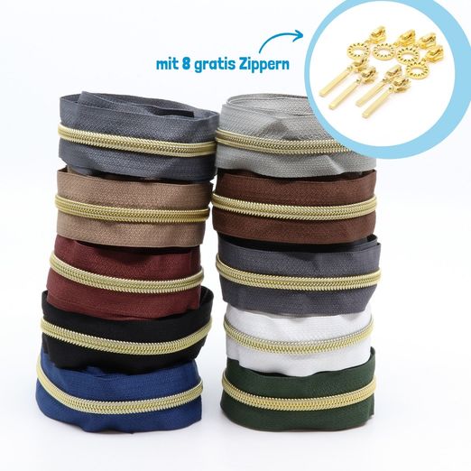GOLD Metallisierte Reißverschlüsse 6,5mm - 10er Set BASIC GOLD Metallisierte Reißverschlüsse 6,5mm - 10er Set BASIC