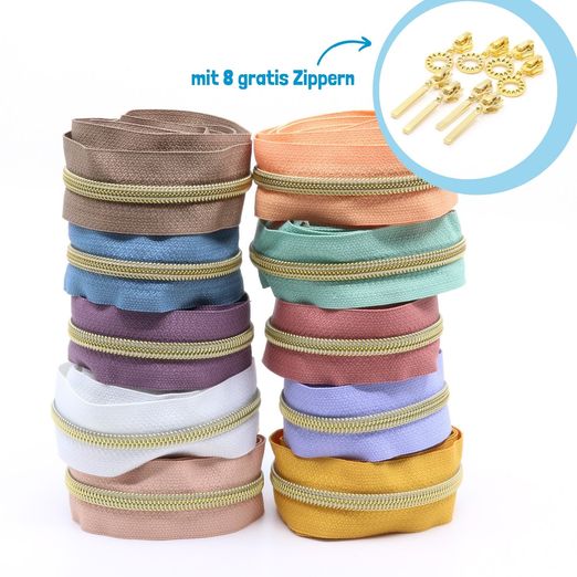 GOLD Metallisierte Reißverschlüsse 6,5mm - 10er Set PASTELL GOLD Metallisierte Reißverschlüsse 6,5mm - 10er Set PASTELL