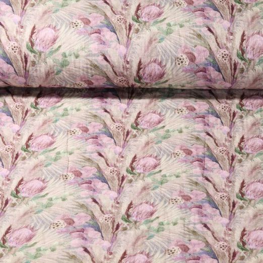 Mousseline de coton - Impression numérique Fleurs sauvages Taupe Structure lisse