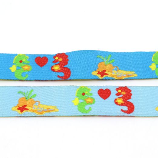 Ruban tissé Petits hippocampes - 15mm - Au mètre