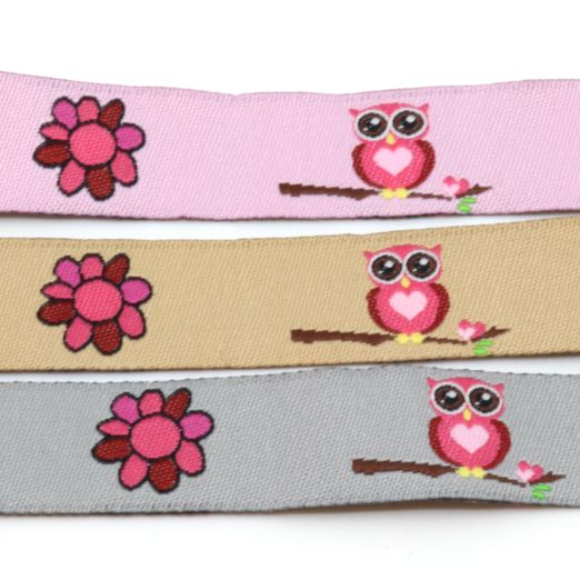 Ruban tissé Hiboux - 15mm - Au mètre Ruban tissé Hiboux - 15mm - Au mètre