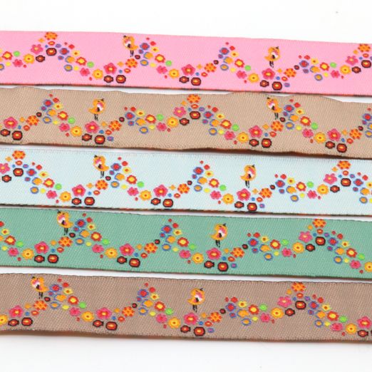 Webband Bunte Blumen- 15mm - Meterware Webband Bunte Blumen- 15mm - Meterware