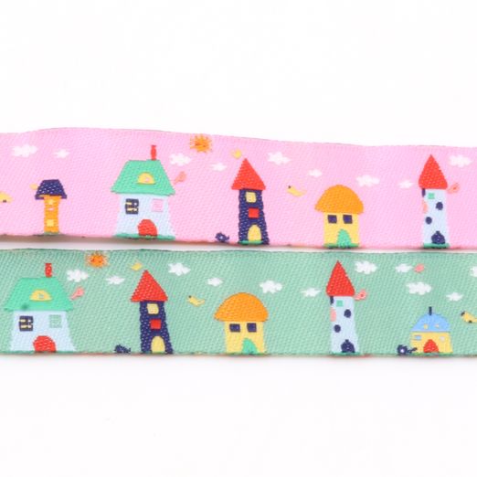 Ruban tissé Maisons colorées - 15mm - Au mètre Ruban tissé Maisons colorées - 15mm - Au mètre
