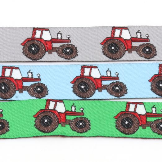 Ruban tissé Tracteurs - 15mm - Au mètre