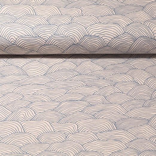 Canvas - Wellen Leinenlook Beige Blau