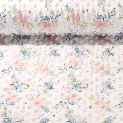 Fleece Minky - Digitaldruck Blumen Ecru