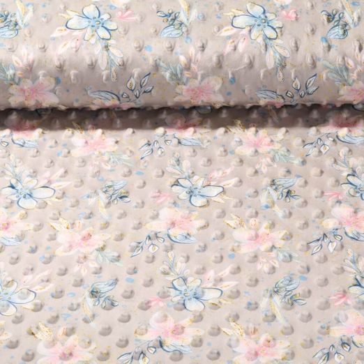 Fleece Minky - Digitaldruck Blumen Taupe