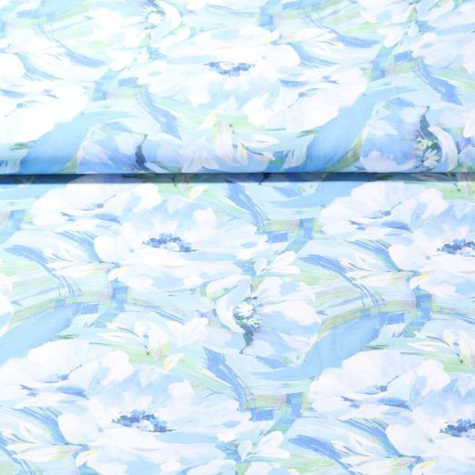Viskose - Digitaldruck Aquarellblüten Blau