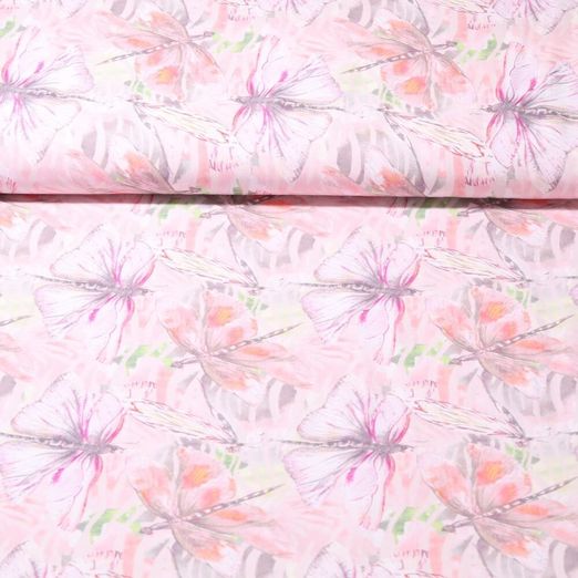 Viscose - Impression numérique Libellules Rose