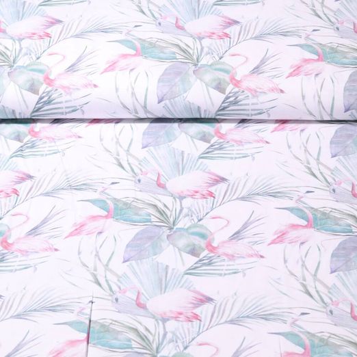Viscose - Impression numérique Flamants roses Blanc