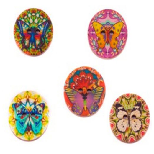 Bouton en bois avec motif papillon 2,9 cm Bouton en bois avec motif papillon 2,9 cm