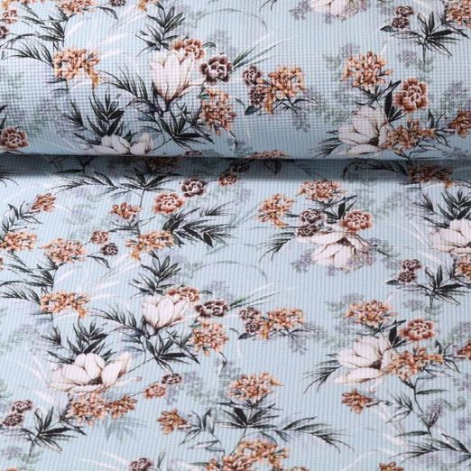 Jersey piqué - Super Stretch Fleurs des champs Bleu