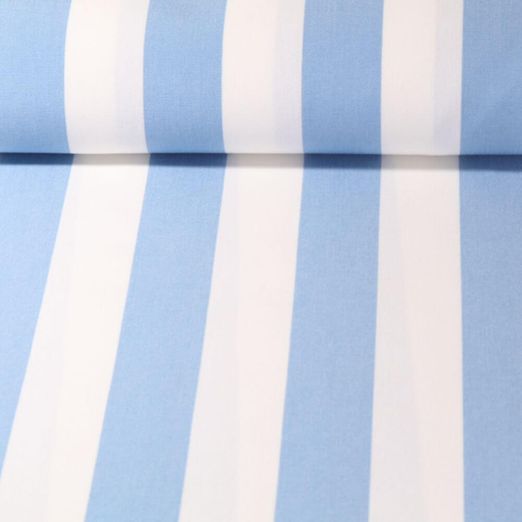 Tissu d´extérieur - Grosses rayures Revêtement téflon Blanc bleu clair