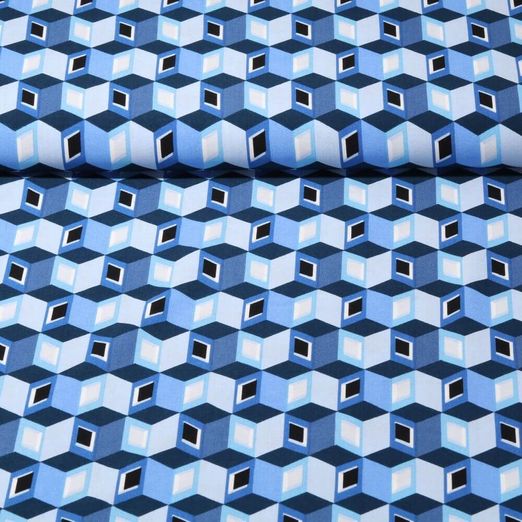 Viscose - Motif géométrique Bleu