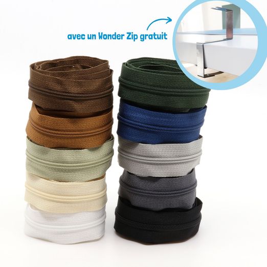 Lot de 10 fermetures éclair sans fin 4mm - longueur 1m - BASIQUE Lot de 10 fermetures éclair sans fin 4mm - longueur 1m - BASIQUE
