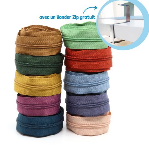 Lot de 10 fermetures éclair sans fin 4mm - longueur 1m - TENDANCE Lot de 10 fermetures éclair sans fin 4mm - longueur 1m - TENDANCE