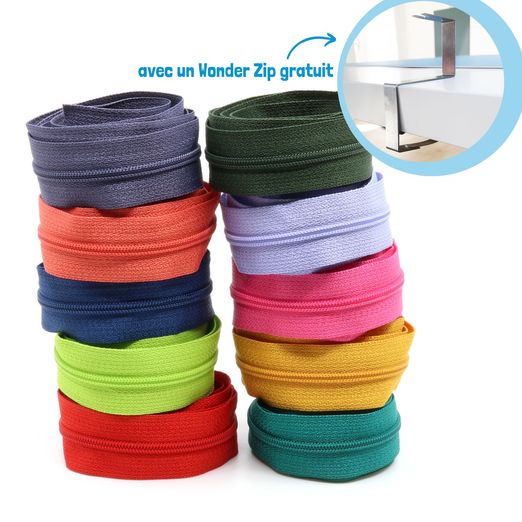 Lot de 10 fermetures éclair sans fin 4mm - longueur 1m - ARC-EN-CIEL Lot de 10 fermetures éclair sans fin 4mm - longueur 1m - ARC-EN-CIEL