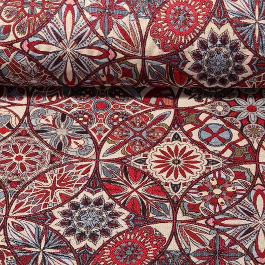 Gobelin - Mandala de fleurs - Beige Rouge