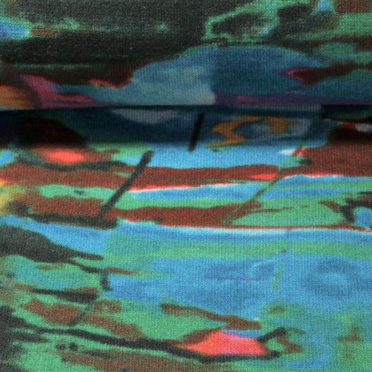 Tissu pour manteau - Mix de motifs abstraits Bleu pétrole