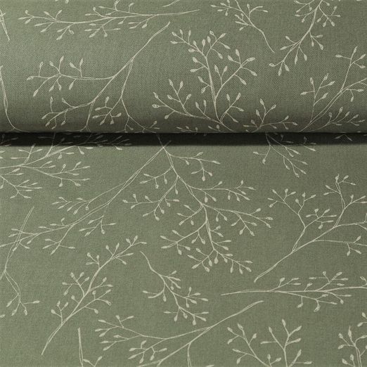 Canevas - Petites branches Aspect lin Vert Blanc