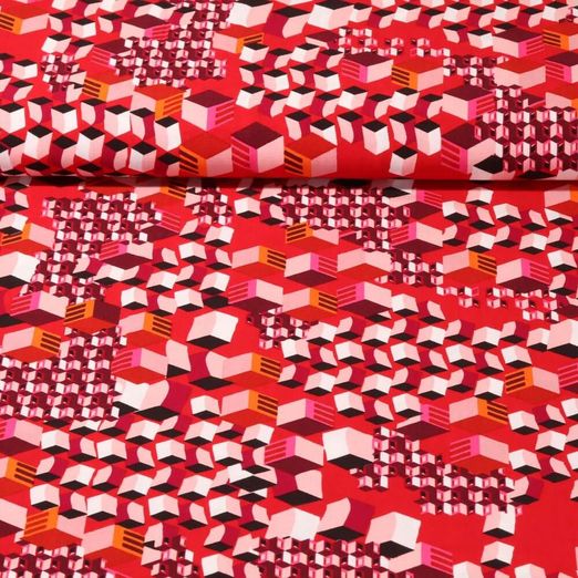 Viscose - Cubes géométriques Rouge