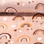 Fleece - Kuschelfleece Doubleface Regenbogen und Herzen Hellbraun