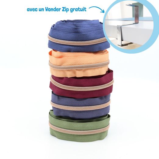 CUIVRE - 3m de fermeture éclair métallisé 6,5mm - 5 couleurs SOFT PASTELL