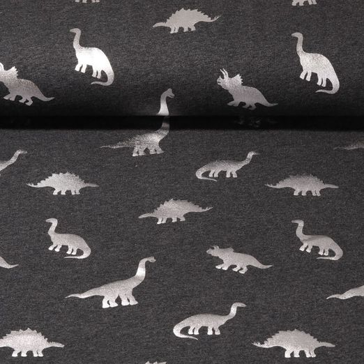 Jersey - Dinosaures Impr. sur film Anthracite Argent Teinté dans la masse