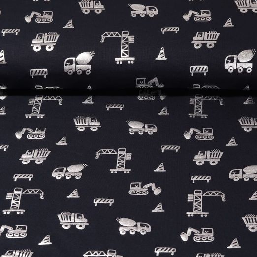Jersey - Baufahrzeuge Foliendruck Navy Silber Garngefärbt