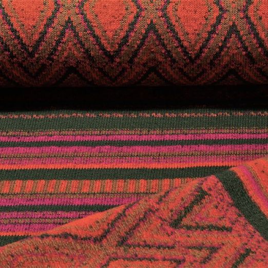 Tissu pour manteau - Tricot losange et rayures Orange Brossé