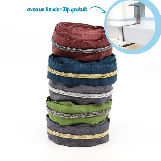 MIX 3m Fermeture éclair métallisée 6,5mm - Lot de 5 DARK