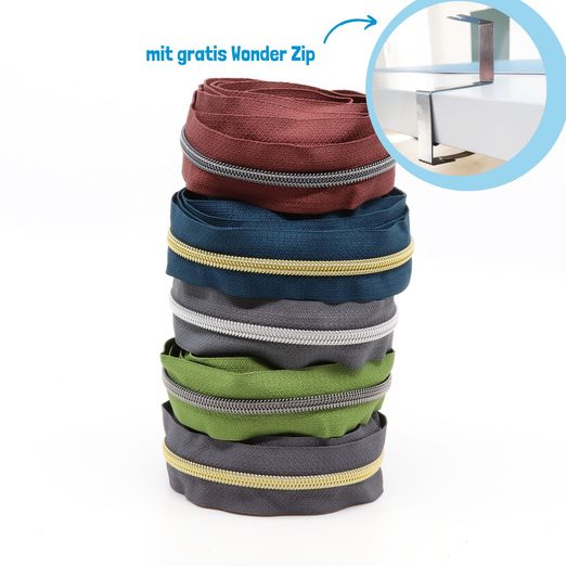 MIX 3m Metallisierte Reißverschlüsse 6,5mm - 5er Set DARK MIX 3m Metallisierte Reißverschlüsse 6,5mm - 5er Set DARK