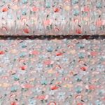 Fleece Minky - Digitaldruck Blumen und Regenbogen Hellgrau