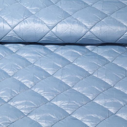 Tissu de veste matelassé - Losanges Bleu clair 65mm Ouaté