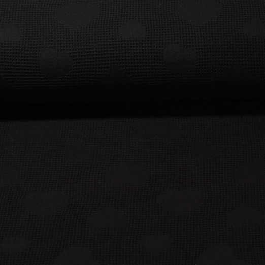Baumwolle Waffel - Jacquard Herzen Schwarz