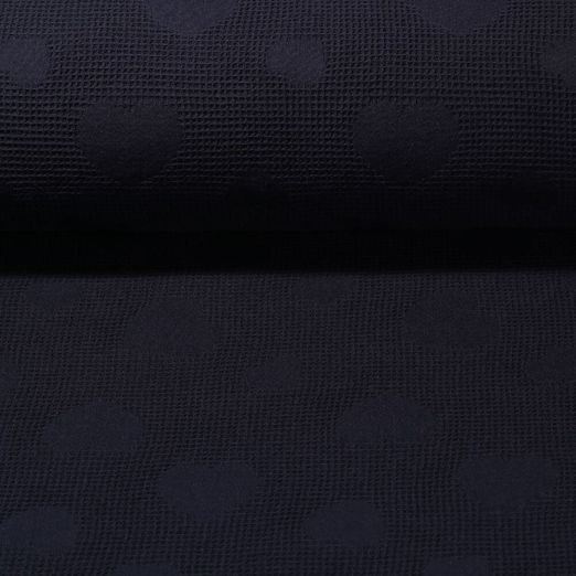 Coton nid d'abeille - Jacquard Coeurs Bleu marine