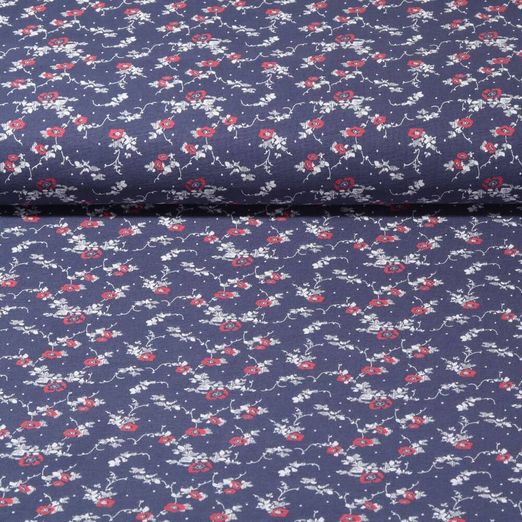 Jersey Sanetta - Petites fleurs Bleu Teinté dans la masse