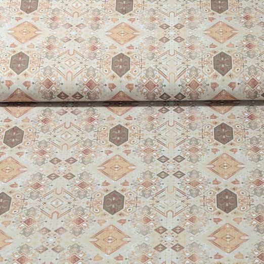 Canevas coton - Impression numérique Motif géométrique Brun clair