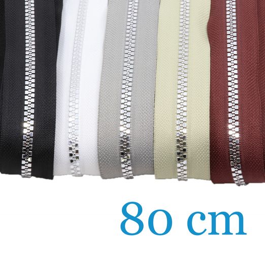 ARGENT Fermeture éclair métallisées pour vestes séparables 80cm - 5 pc ARGENT Fermeture éclair métallisées pour vestes séparables 80cm - 5 pc