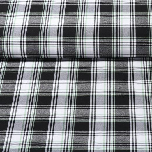 Tissus pour pantalons - Bengaline Carreaux Noir Vert