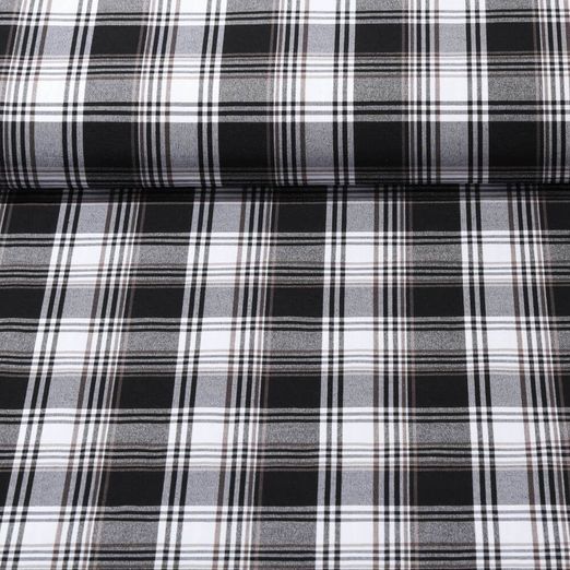 Tissus pour pantalons - Bengaline Carreaux Noir Brun
