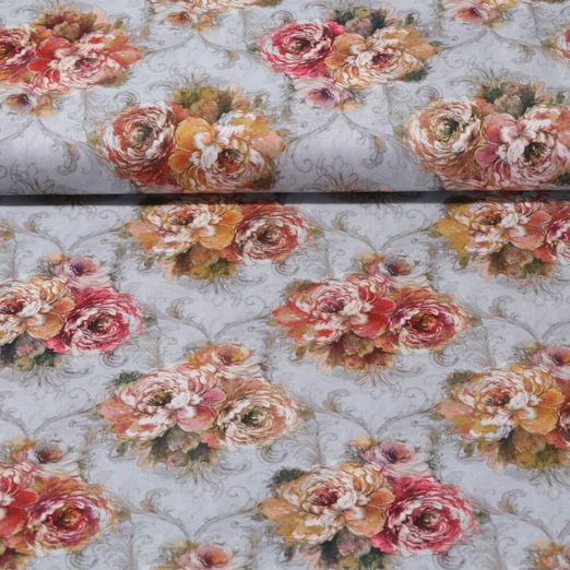 Coton percale - Fleurs Gris