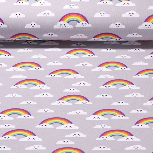 Sweat d'été - French Terry Nuages et arcs-en-ciel Gris Structure bouclée