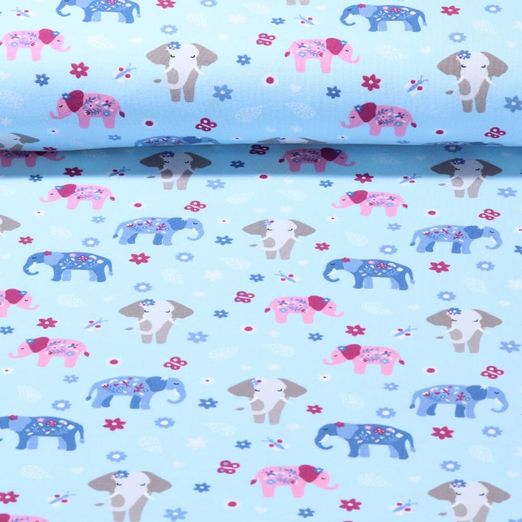 Jersey - Bunte Elefanten Hellblau