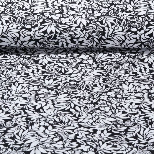 Tissu pour pantalons - Bengaline Feuilles Noir Blanc